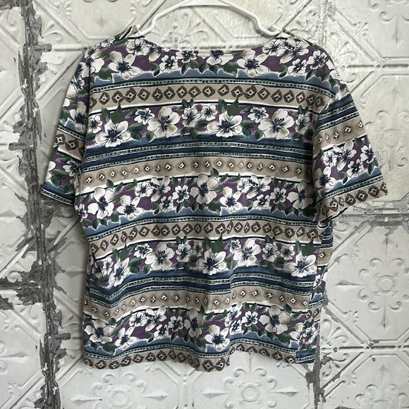 Vintage 80s floral stripe boxy tee - Picture 4 of 4